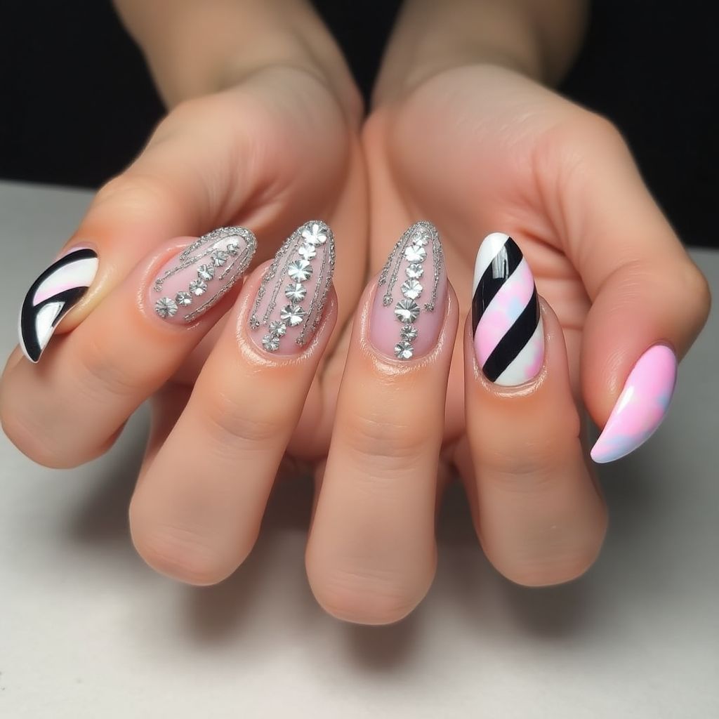 Prom Stripes And Lines Nail Design