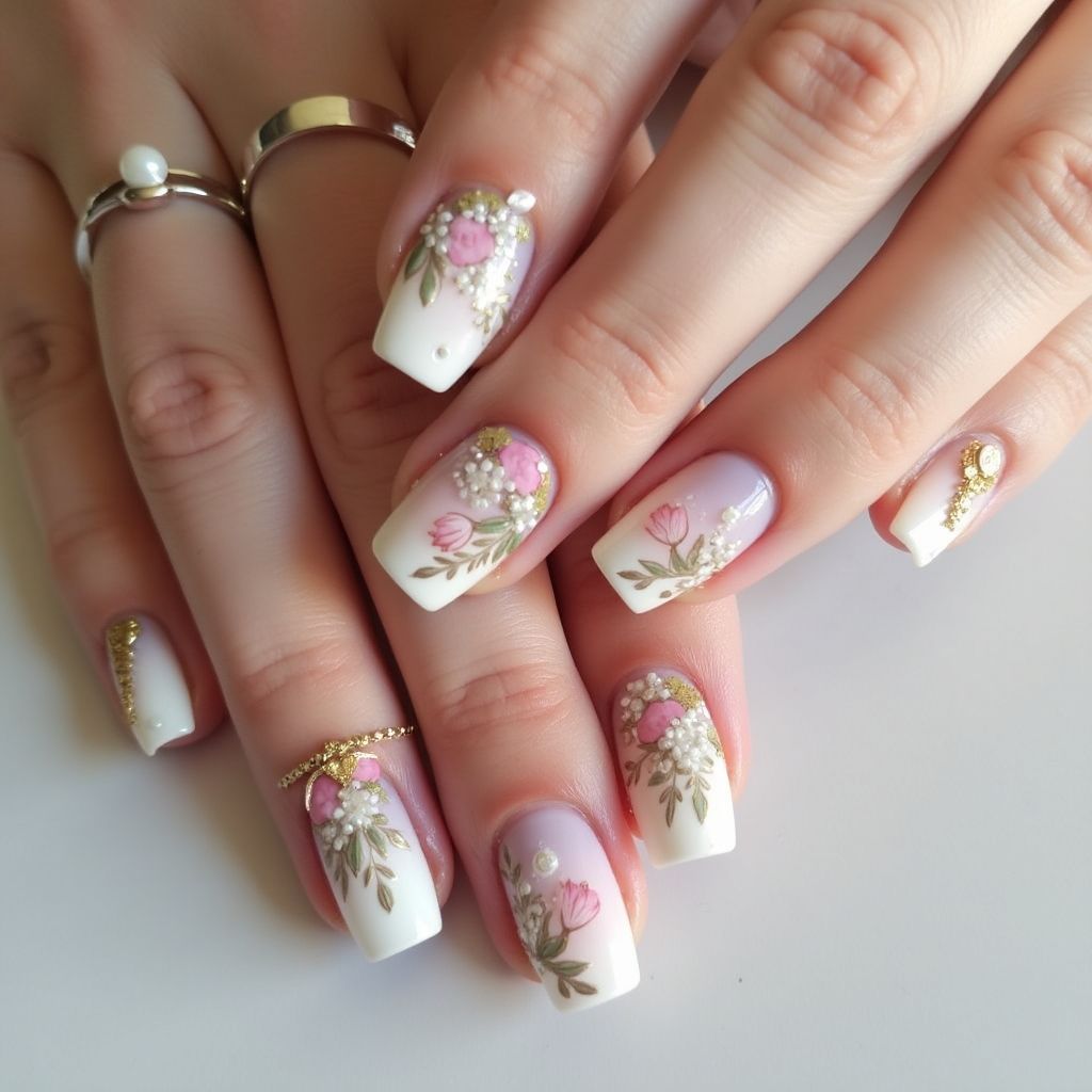 Bridal Shower Freehand Art Nail Design