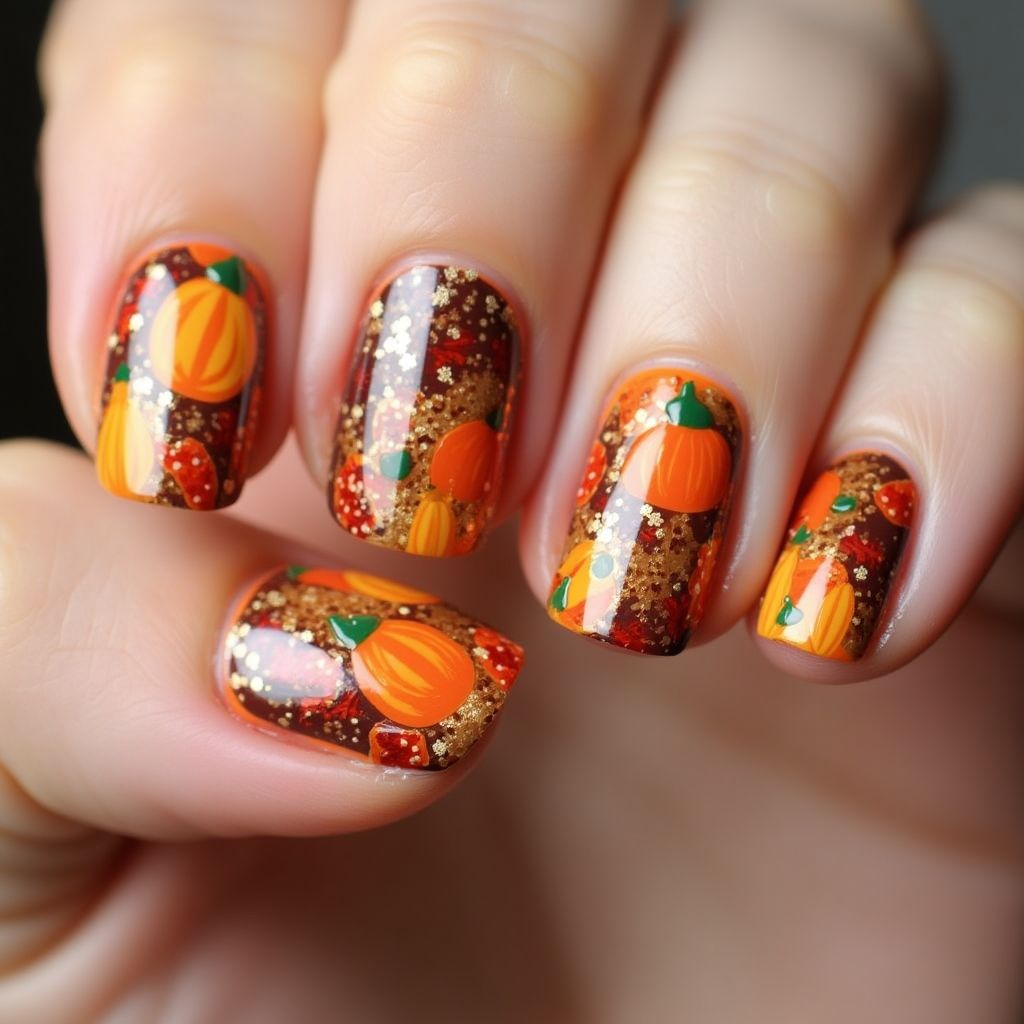 Thanksgiving Water Marbling Nail Design