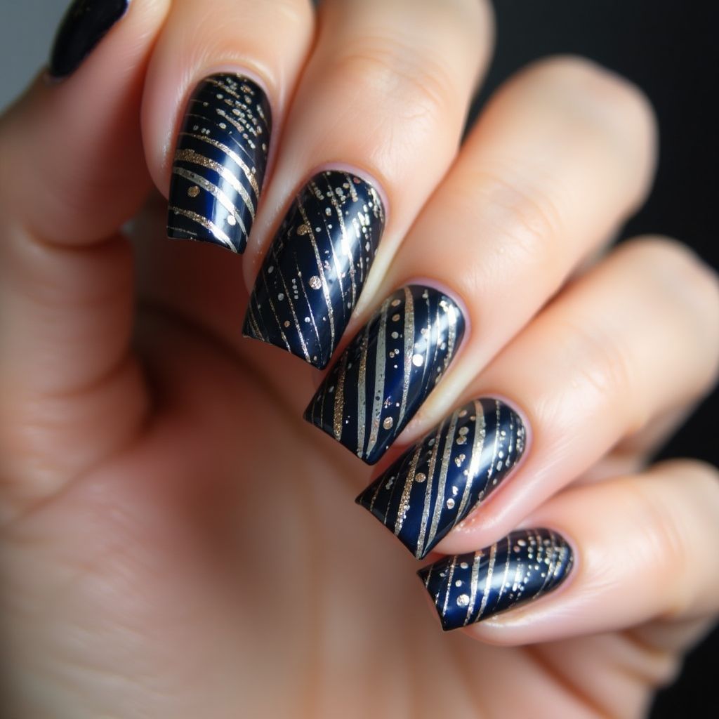 New Year Stripes And Lines Nail Design