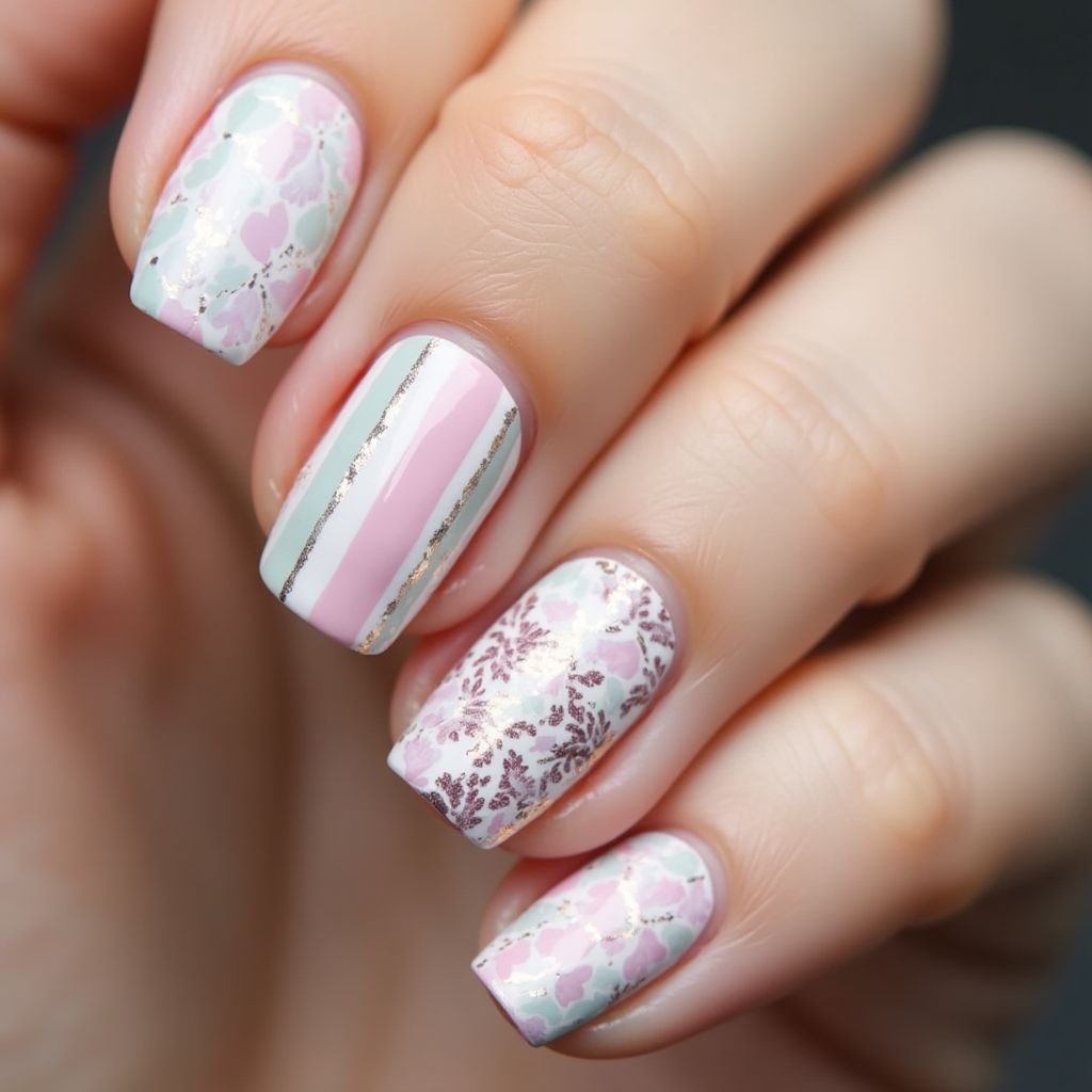 Mother's Day Stripes And Lines Nail Design