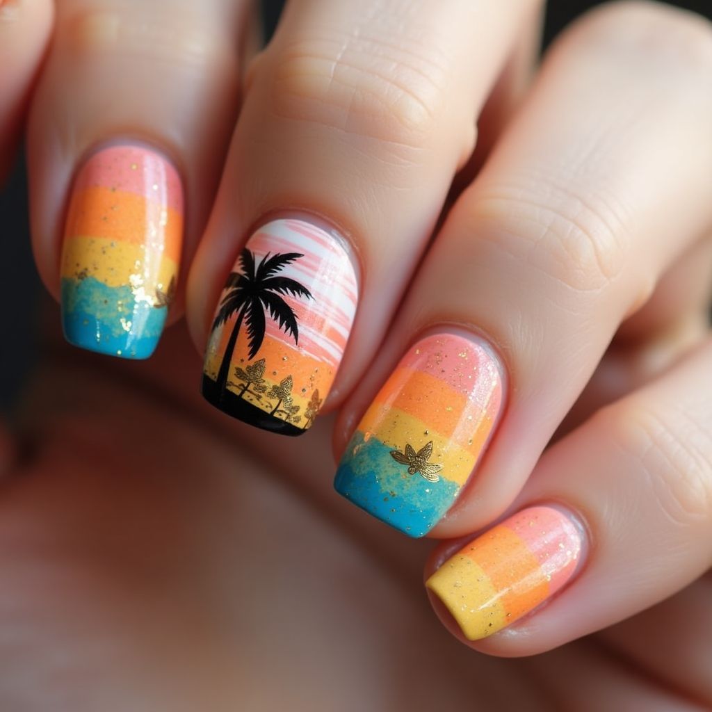 Vacation Stripes And Lines Nail Design