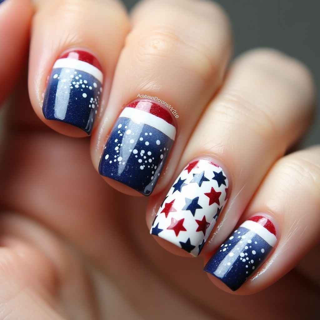 Independence Day Dotting Nail Design