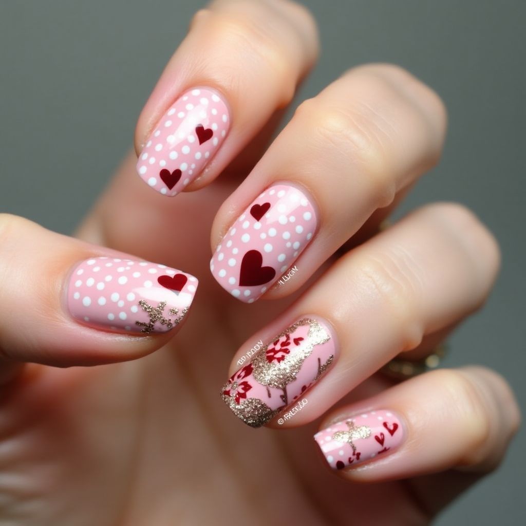 Valentine's Day Dotting Nail Design