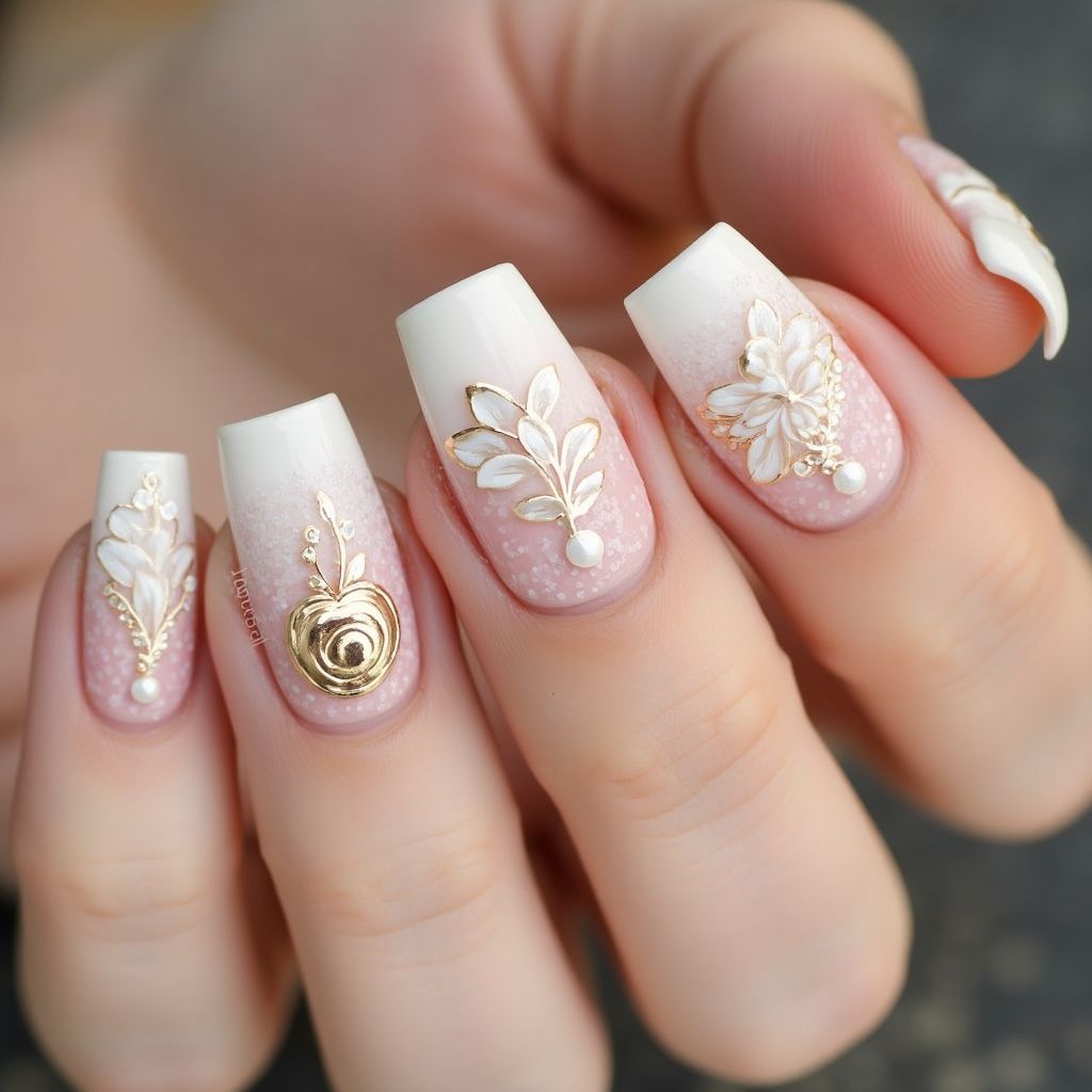 Wedding Freehand Art Nail Design