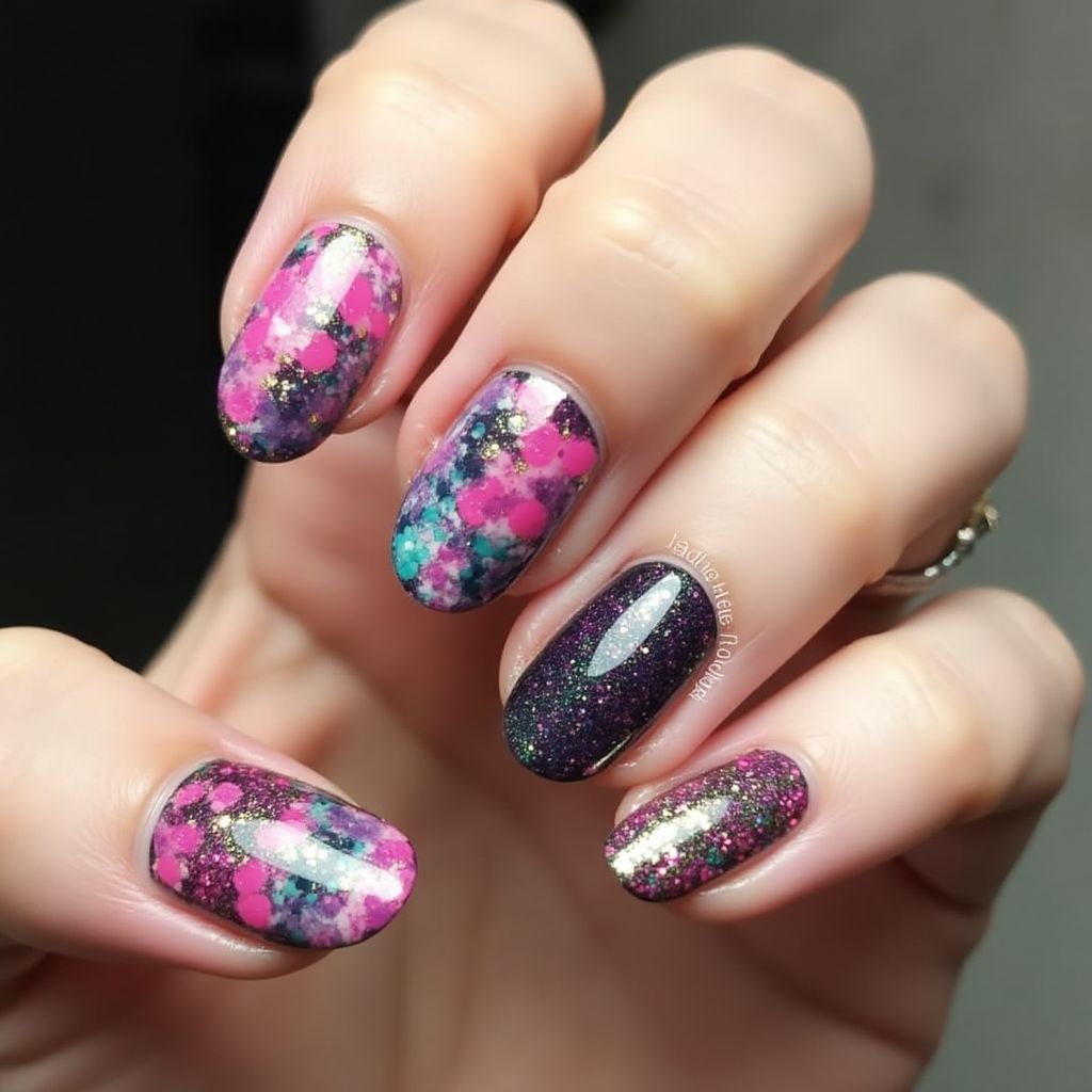 Party Freehand art Nail Design
