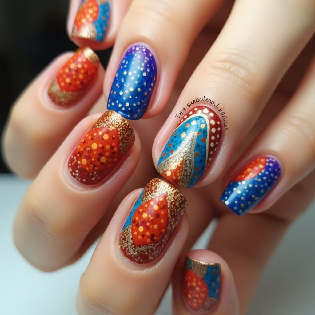 Diwali Freehand art Nail Design