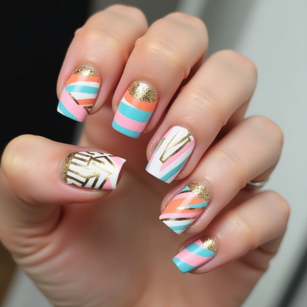 Celebration Stripes And Lines Nail Design