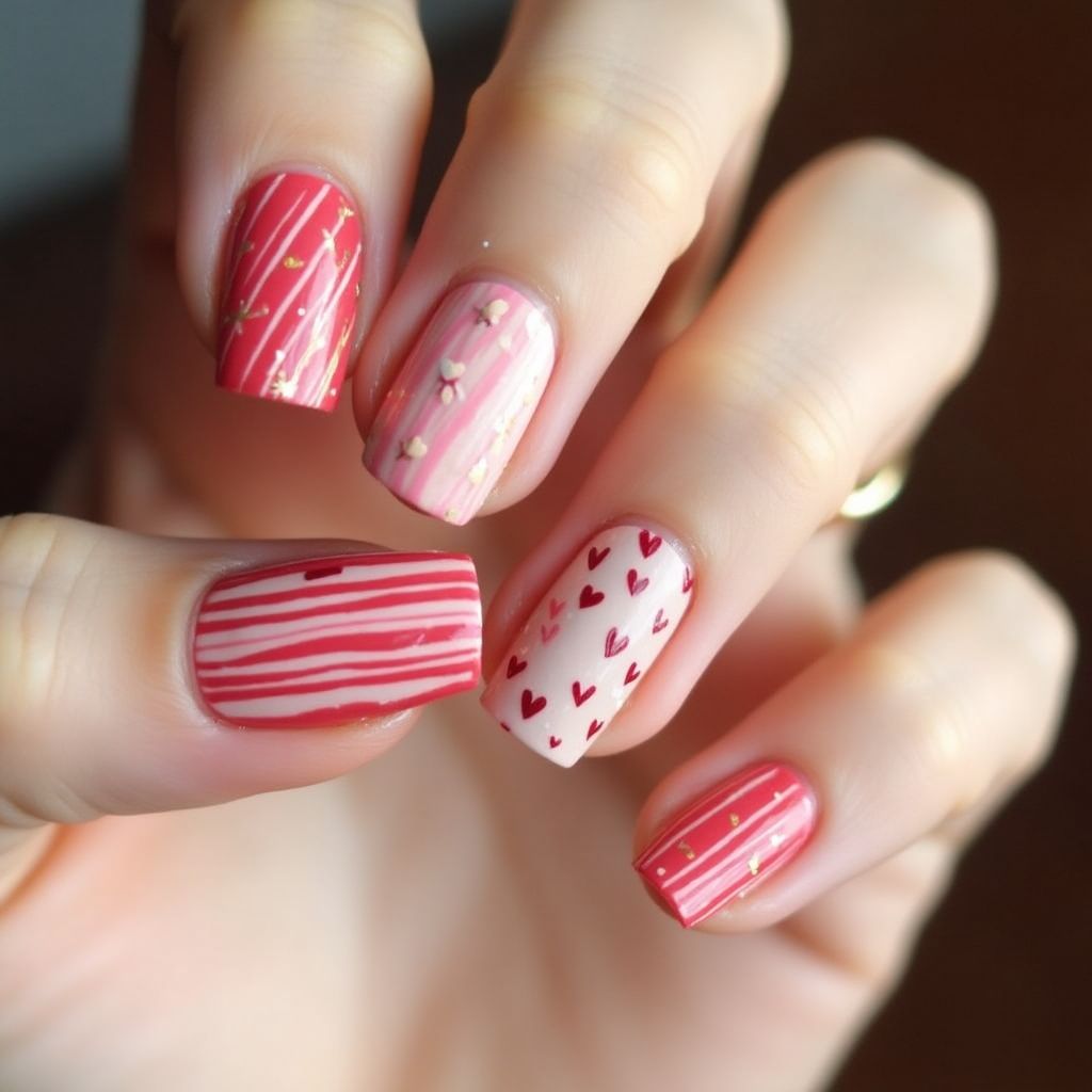 Valentine's Day Stripes And Lines Nail Design