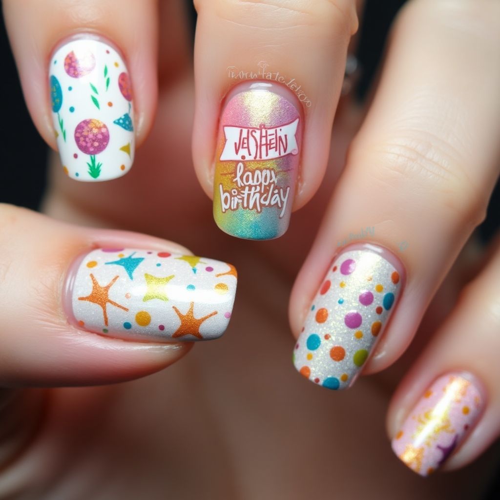 Birthday Freehand Art Nail Design