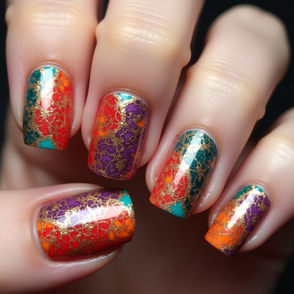 Diwali Water Marbling Nail Design
