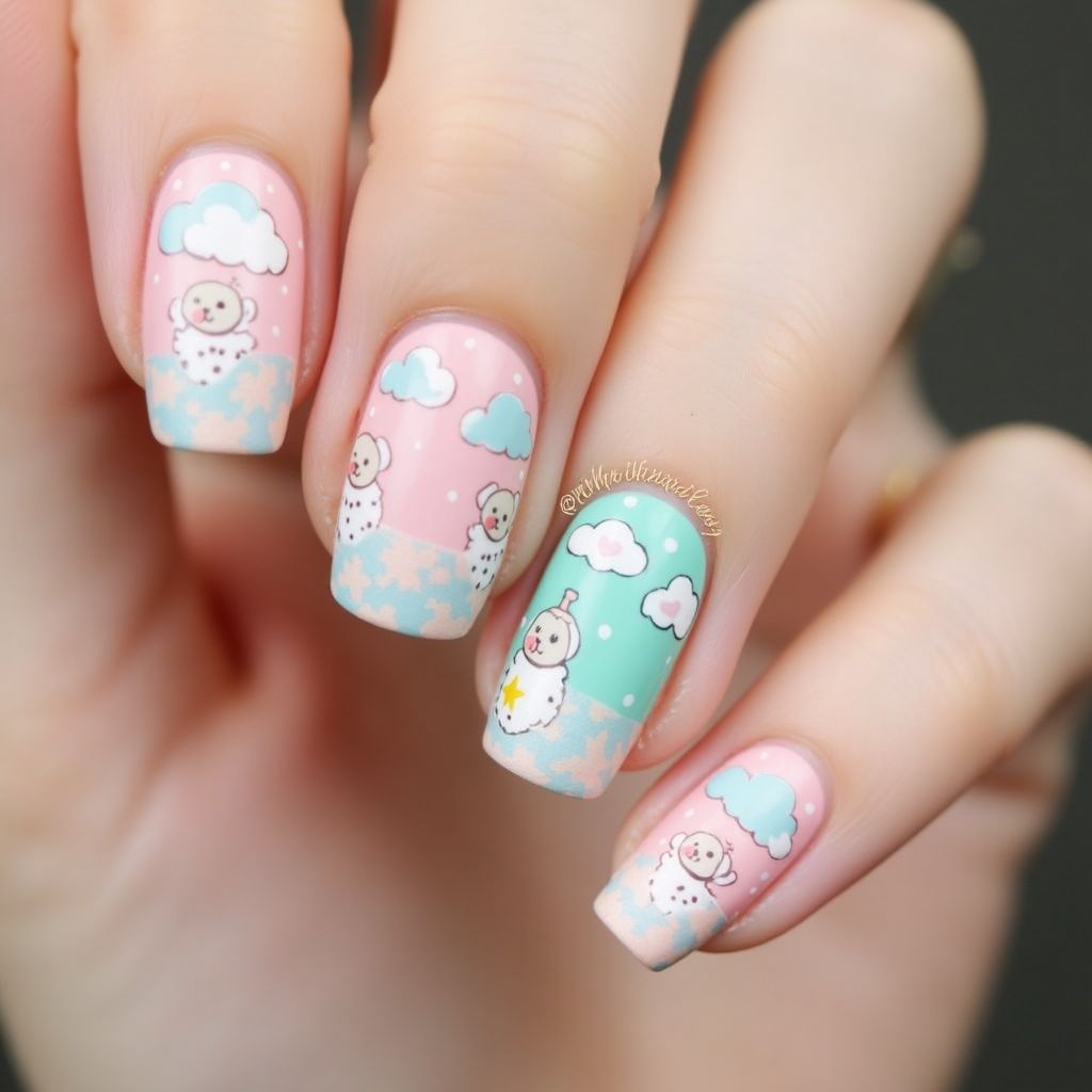 Baby Shower Freehand Art Nail Design