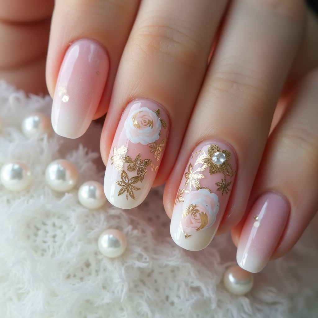 Wedding Freehand Art Nail Design