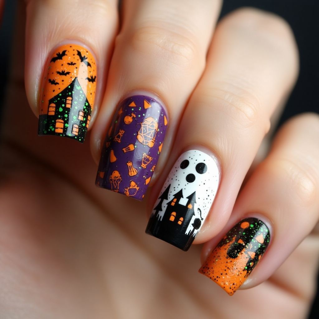 Halloween Dotting Nail Design