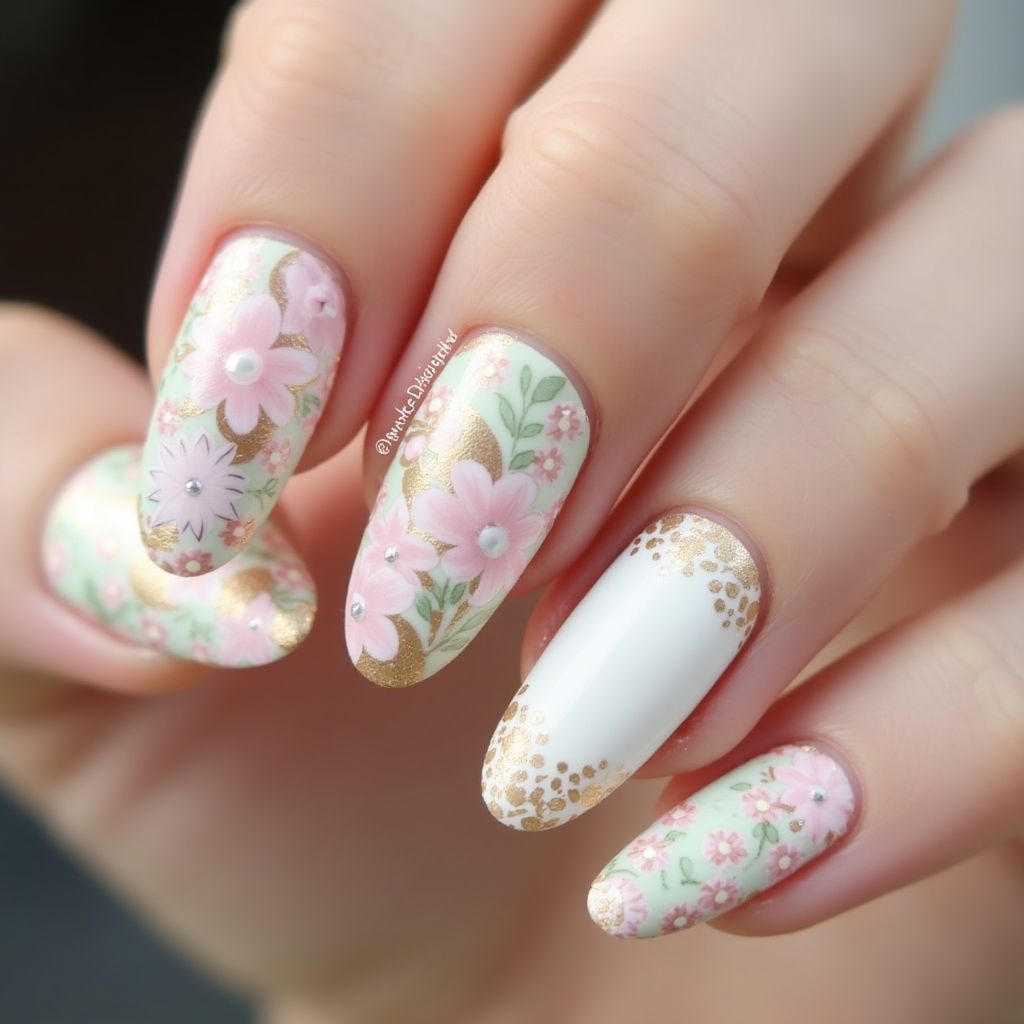 Bridal Shower Freehand Art Nail Design