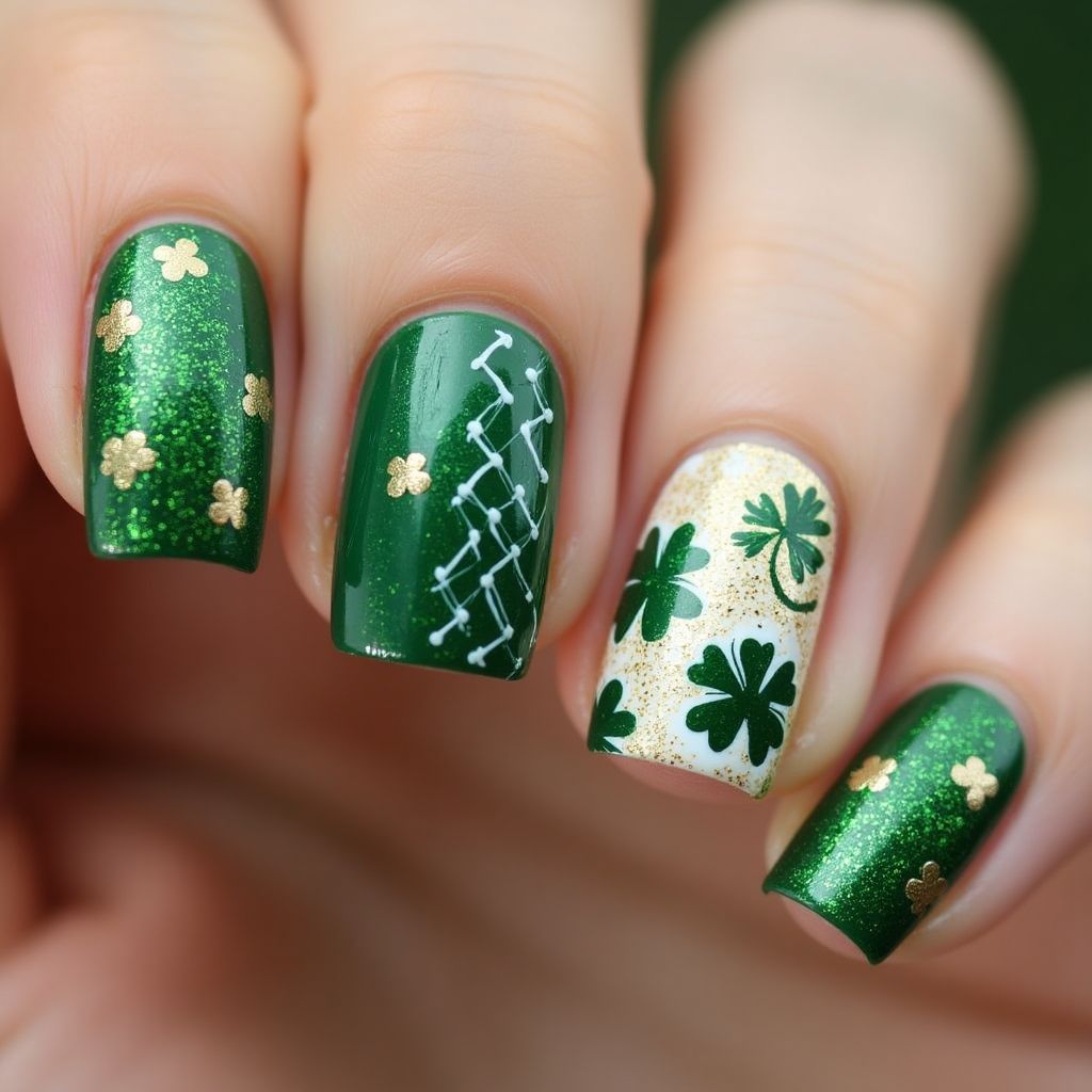 St Patrick's Day Freehand Art Nail Design