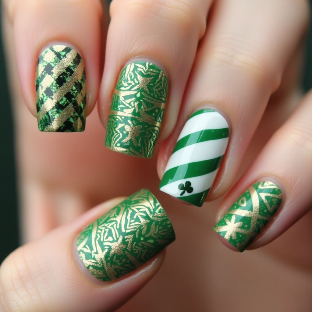 St Patrick's Day Stripes And Lines Nail Design