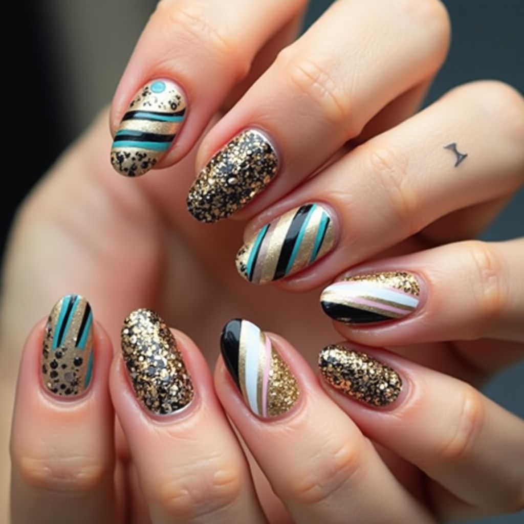 Celebration Stripes And Lines Nail Design