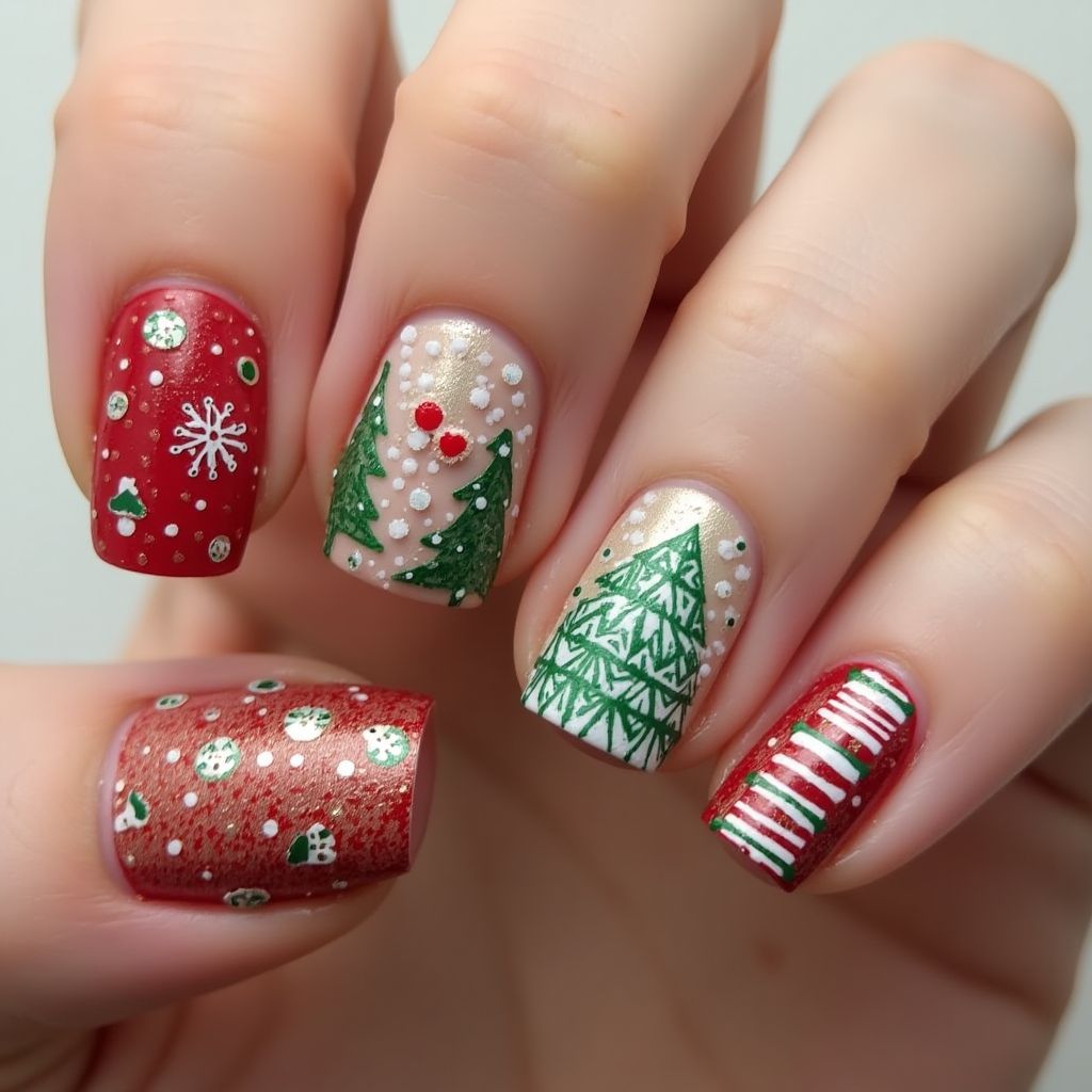 Christmas Freehand Art Nail Design