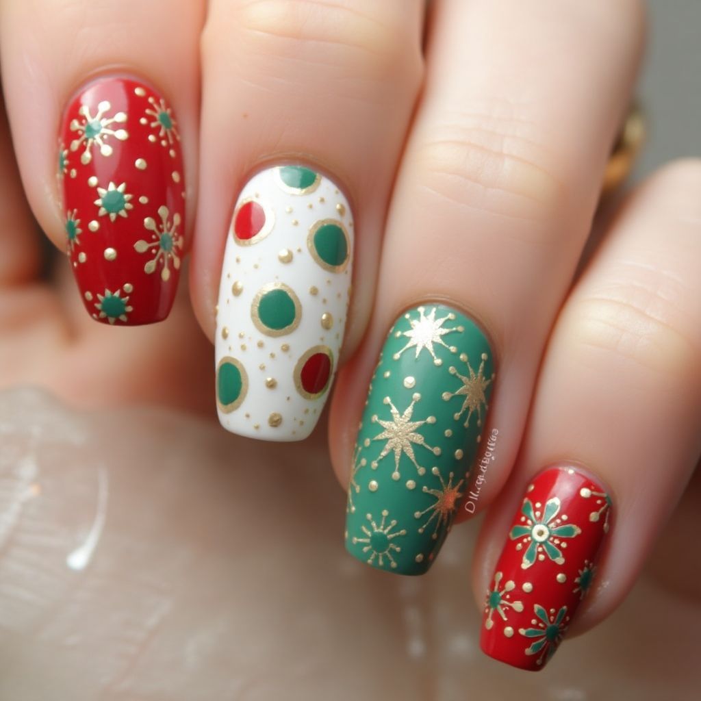 Holiday Dotting Nail Design