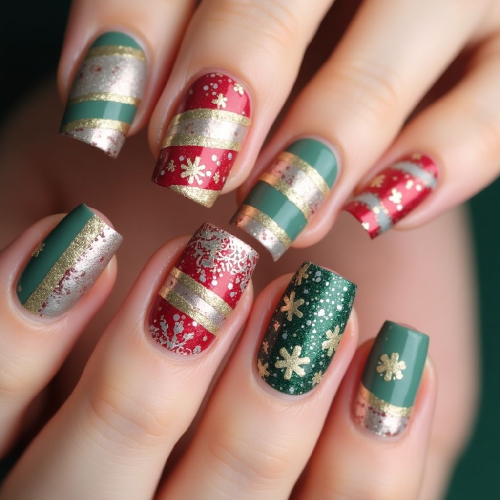 Holiday Stripes And Lines Nail Design