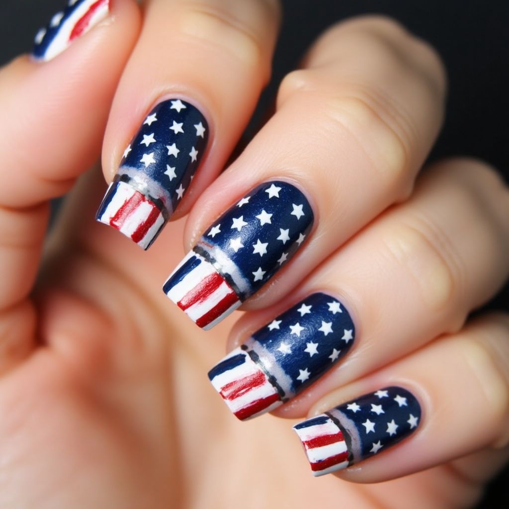 Memorial Day Stripes And Lines Nail Design