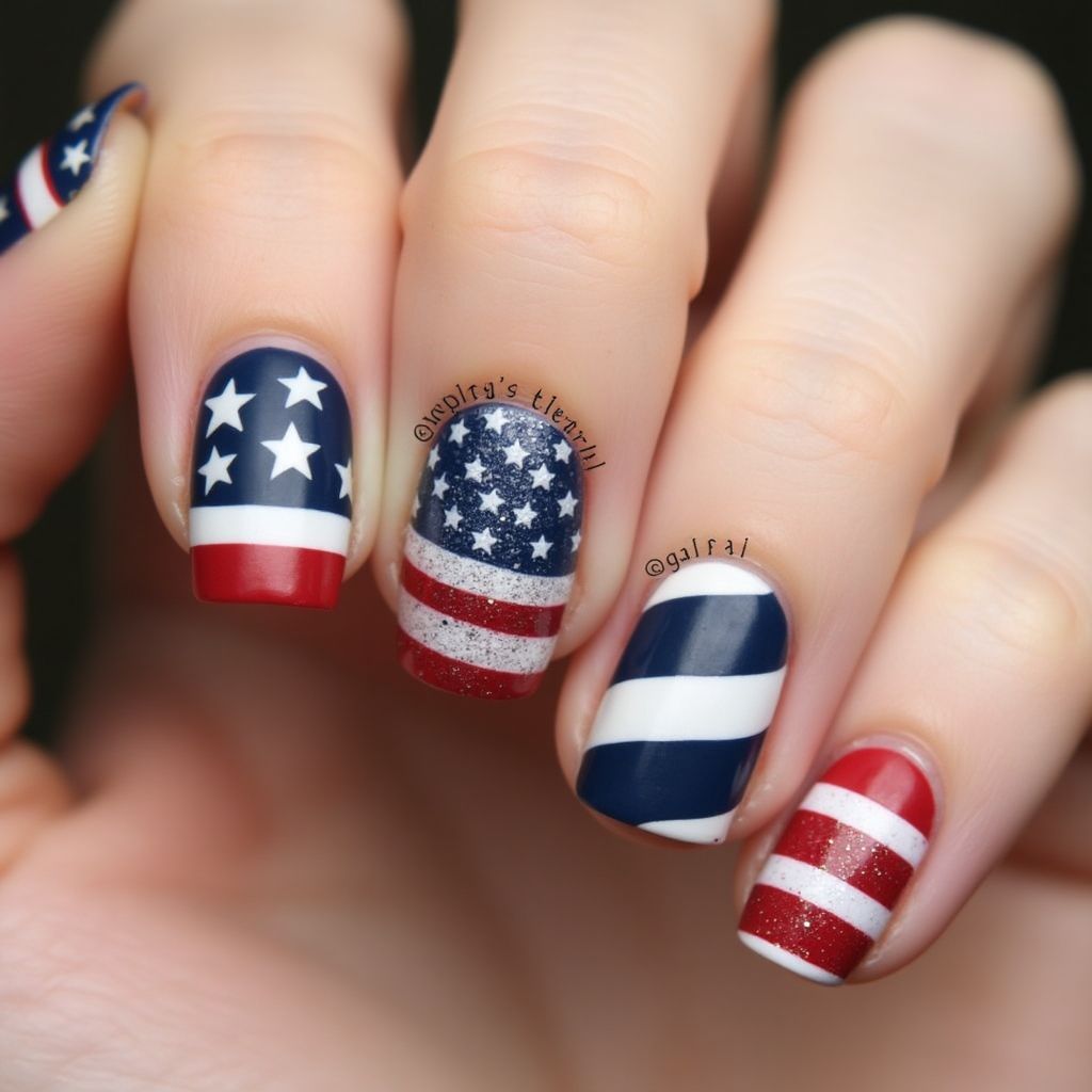 Memorial Day Stripes And Lines Nail Design