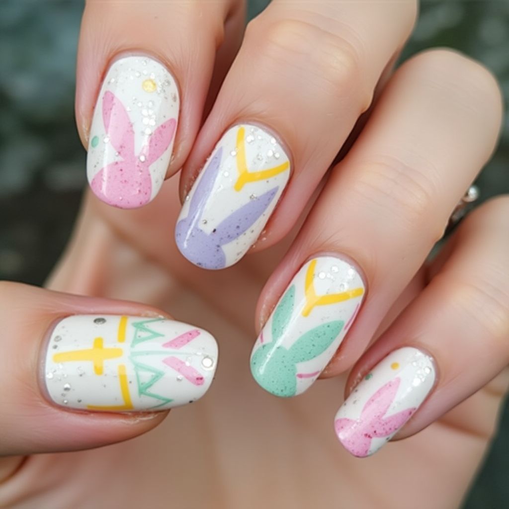 Easter Water Marbling Nail Design