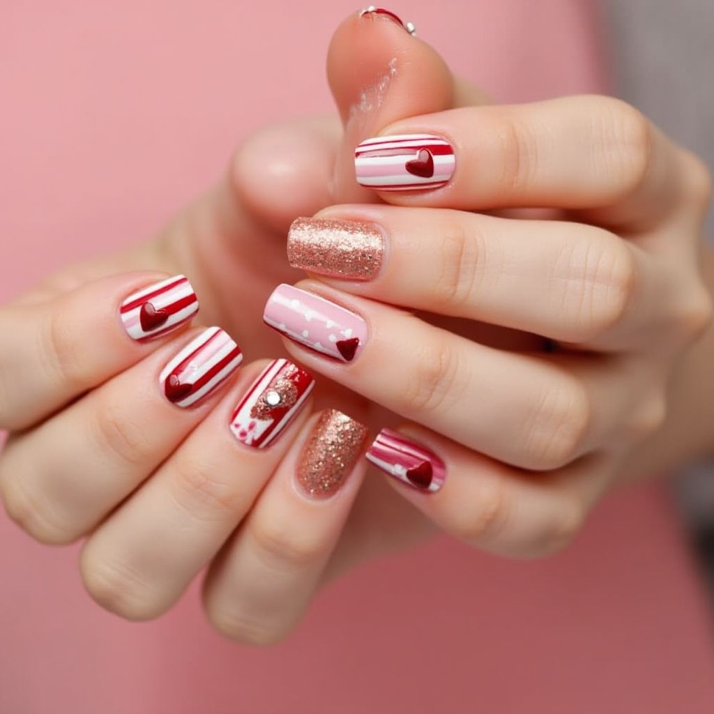 Valentine's day Stripes and lines Nail Design
