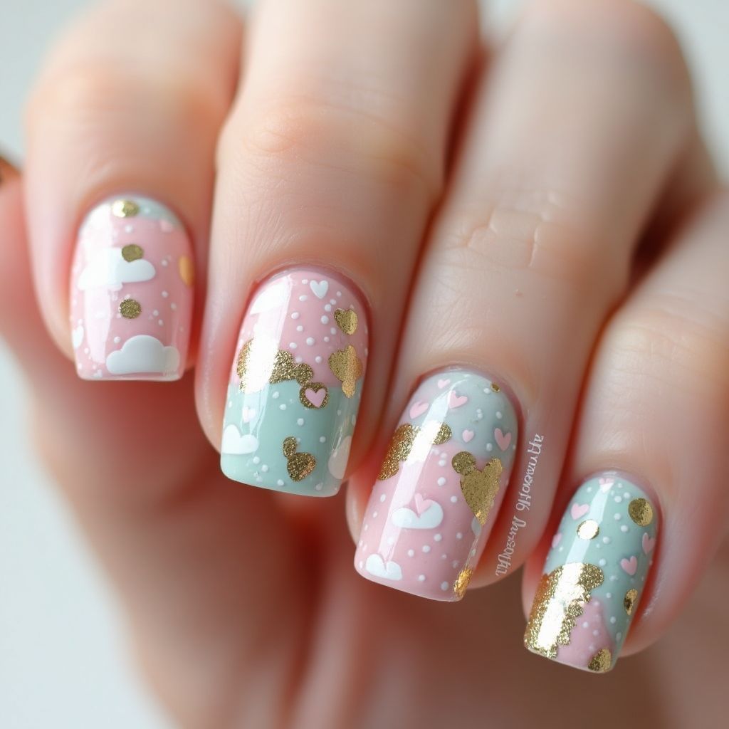 Baby shower Water marbling Nail Design