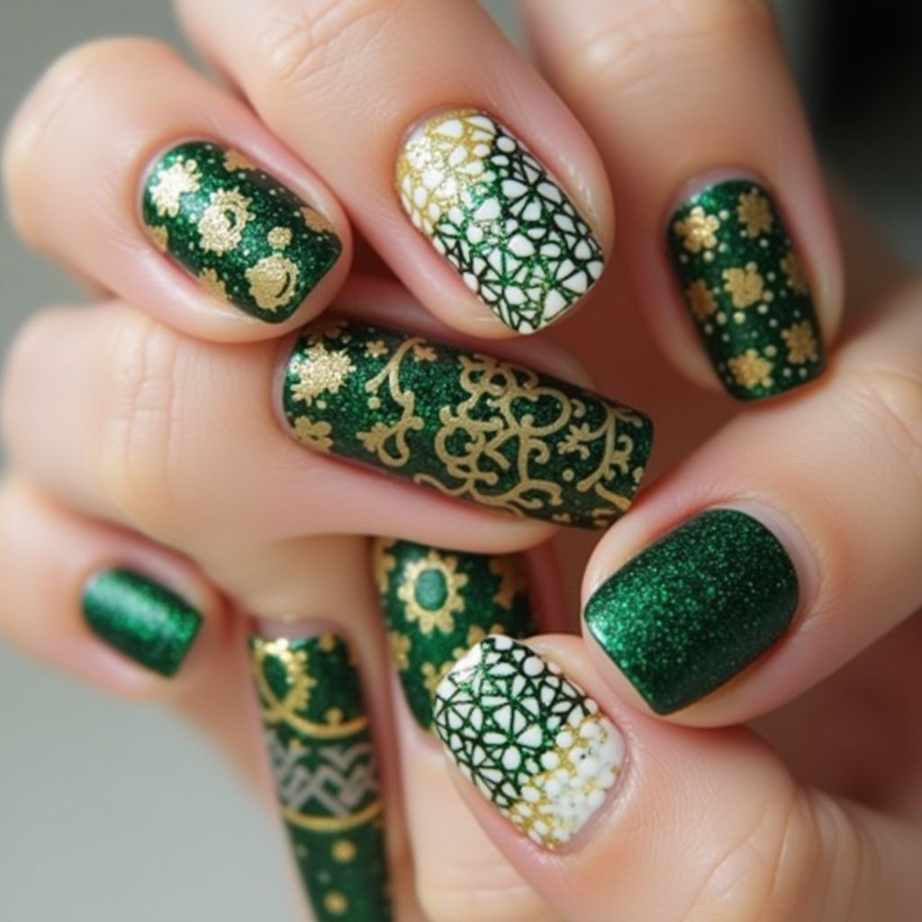 St Patrick's Day Dotting Nail Design