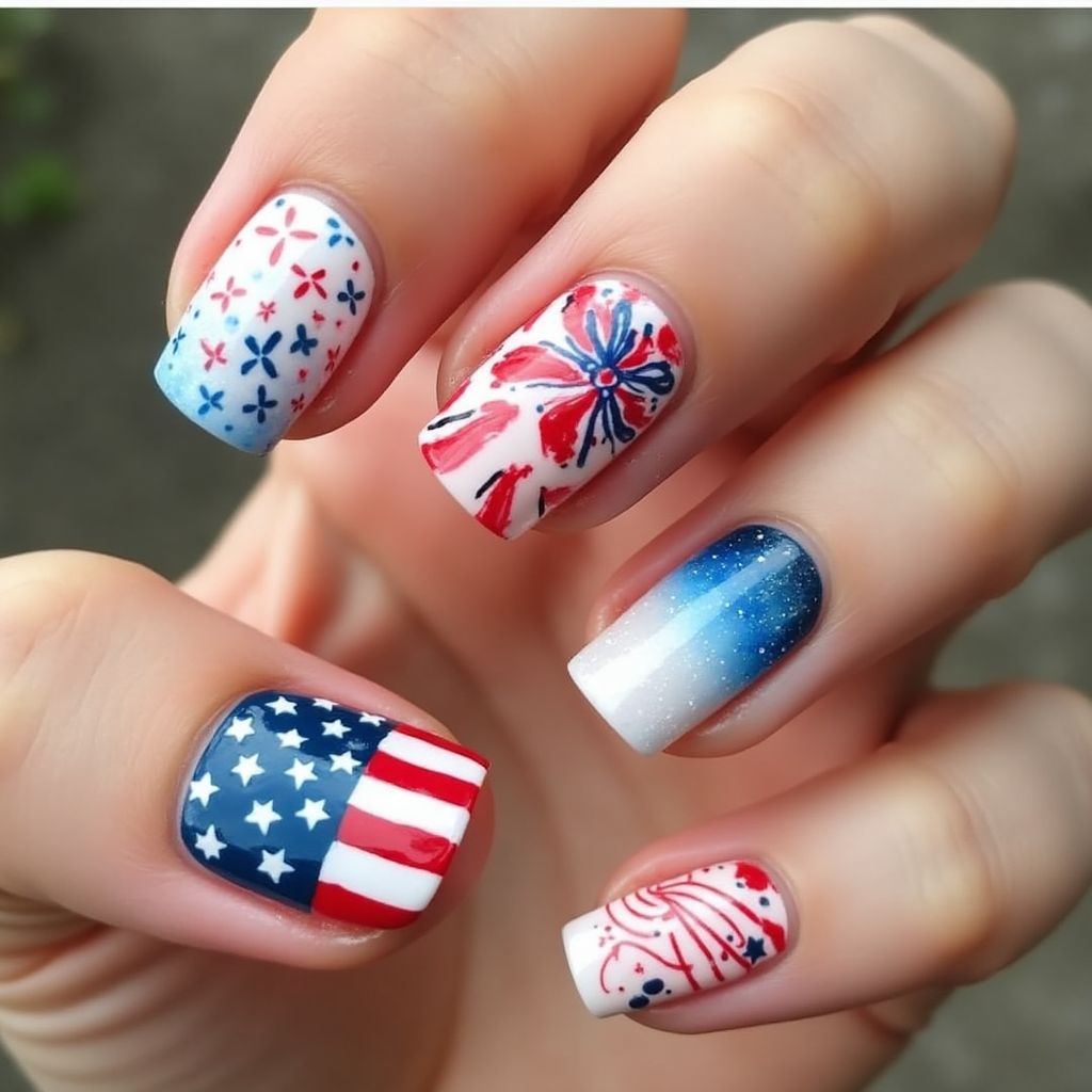 Independence Day Freehand Art Nail Design