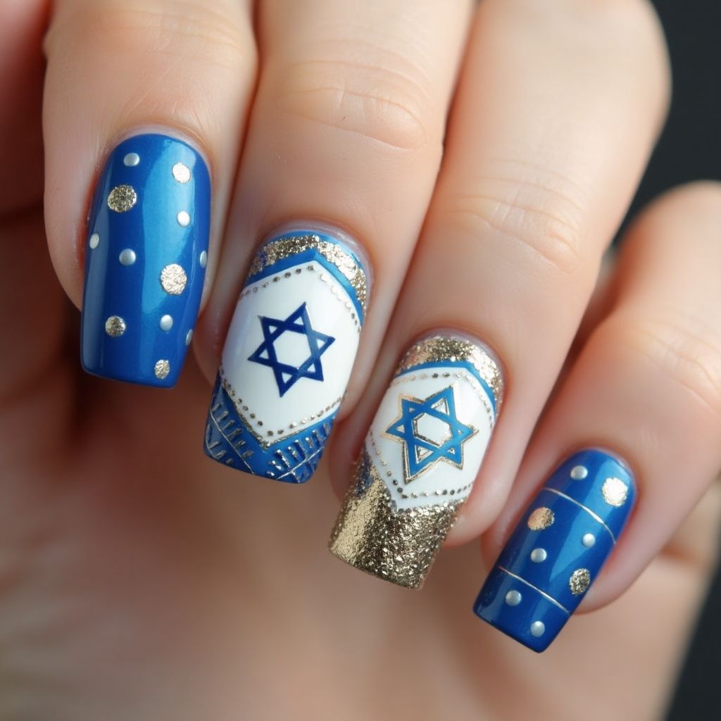 Hanukkah Dotting Nail Design
