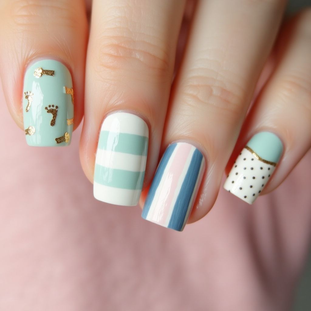 Baby Shower Stripes And Lines Nail Design