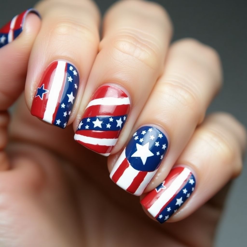 Memorial Day Stripes And Lines Nail Design