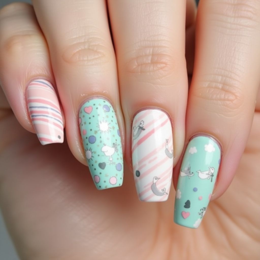 Baby Shower Stripes And Lines Nail Design