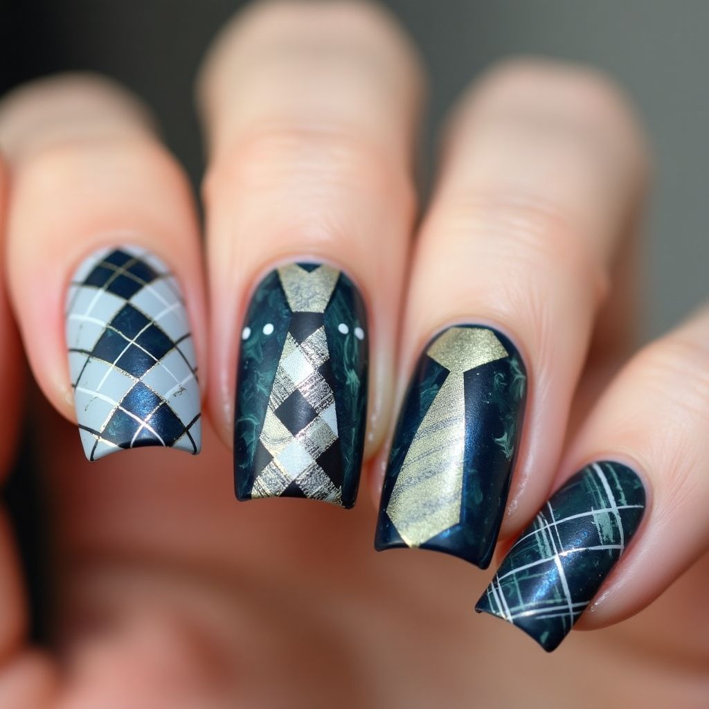 Father's Day Water Marbling Nail Design
