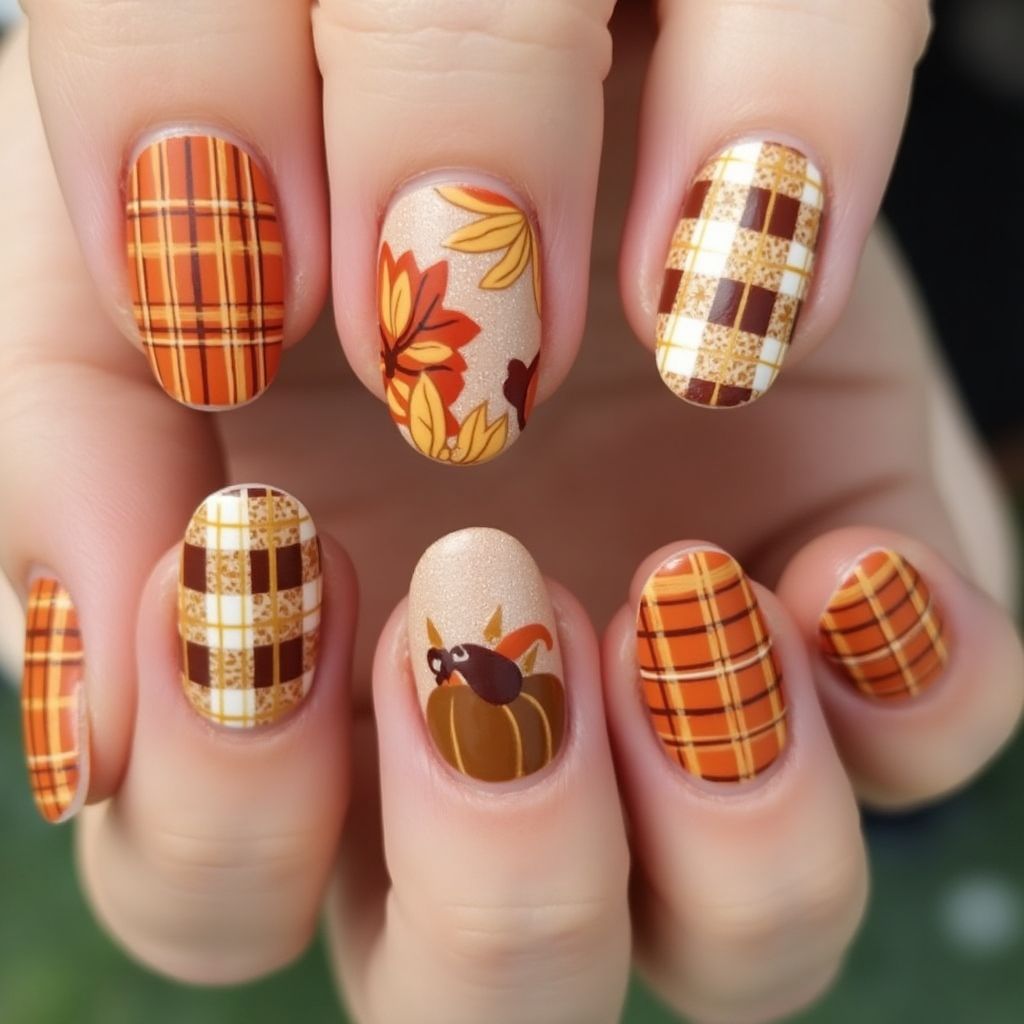 Thanksgiving Stripes And Lines Nail Design
