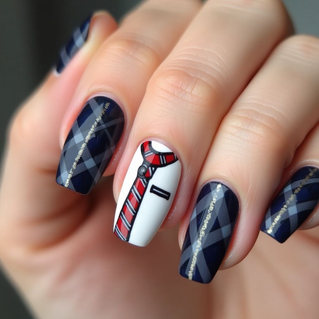 Father's Day Stripes And Lines Nail Design