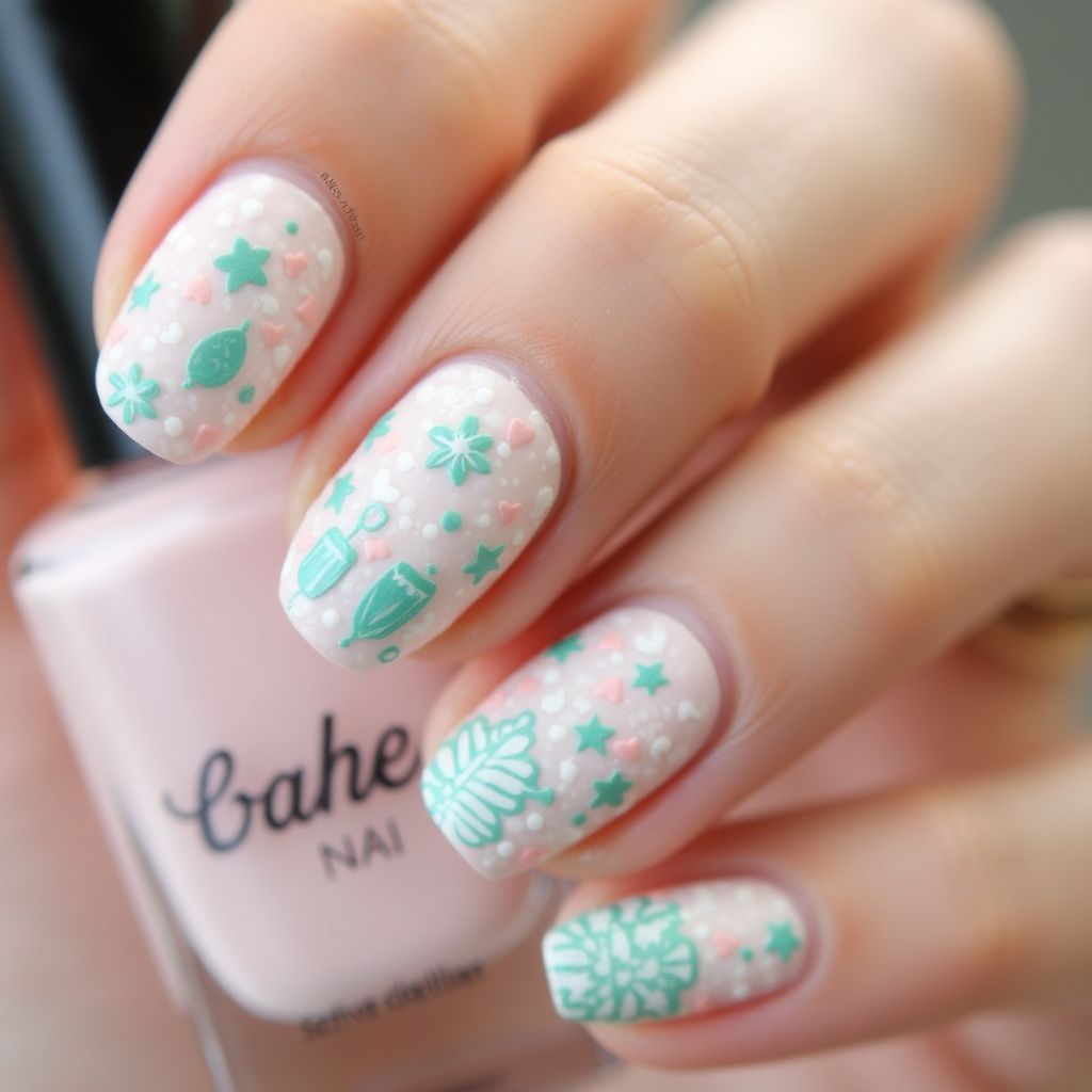 Baby Shower Freehand Art Nail Design