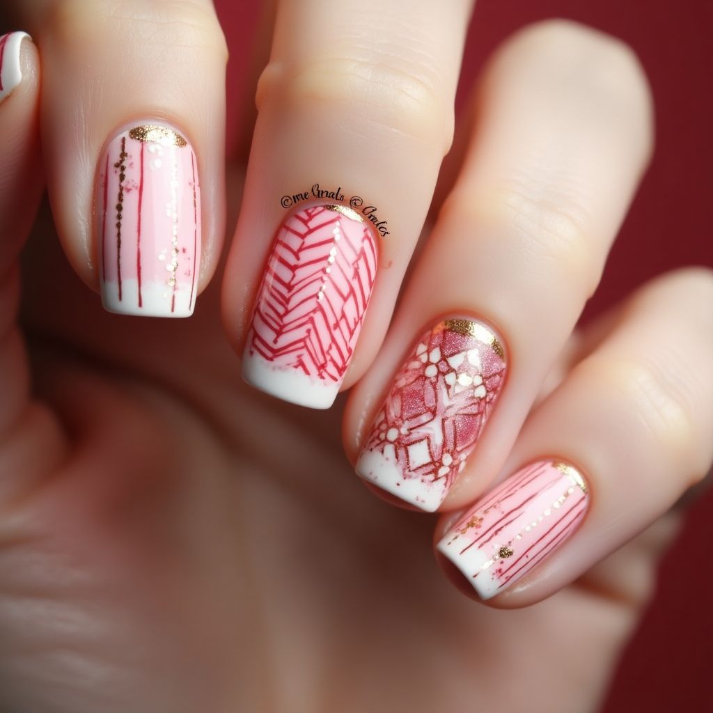 Valentine's Day Stripes And Lines Nail Design