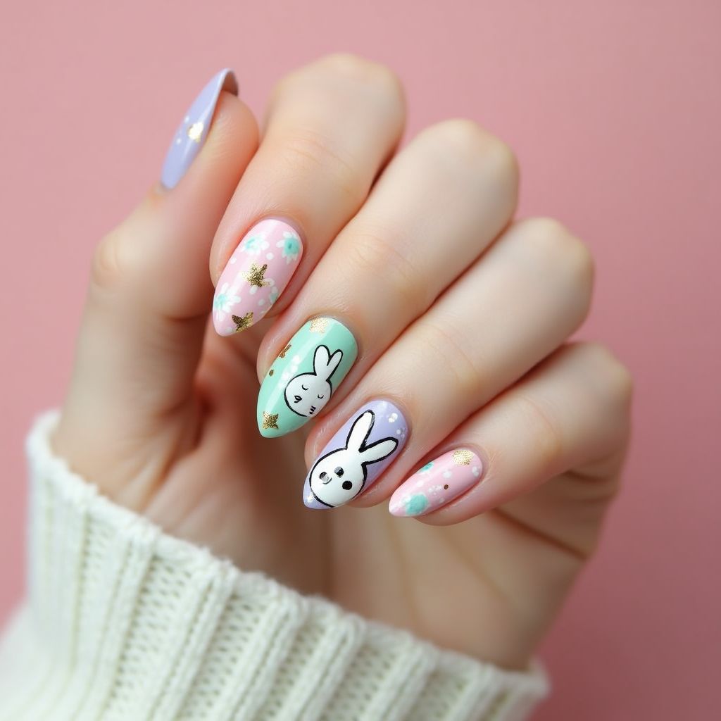 Easter Freehand Art Nail Design