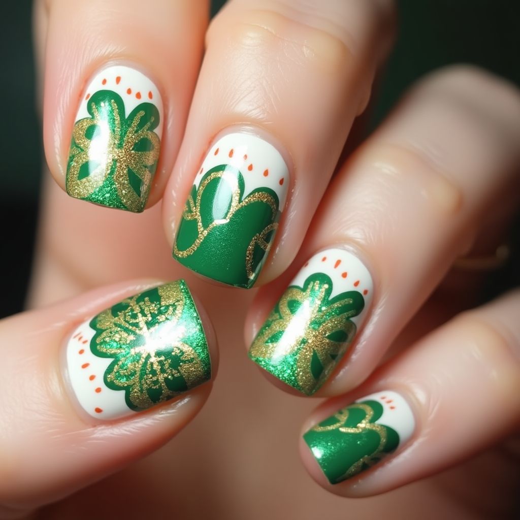 St Patrick's Day Dotting Nail Design