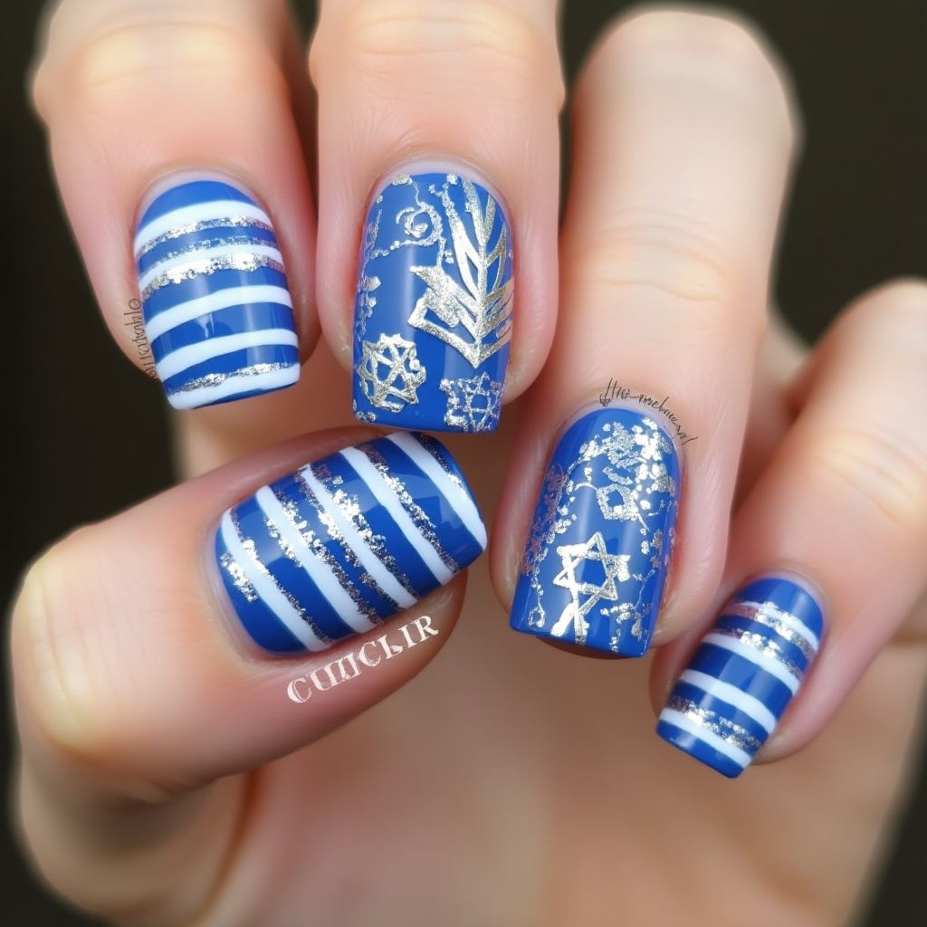 Hanukkah Stripes And Lines Nail Design