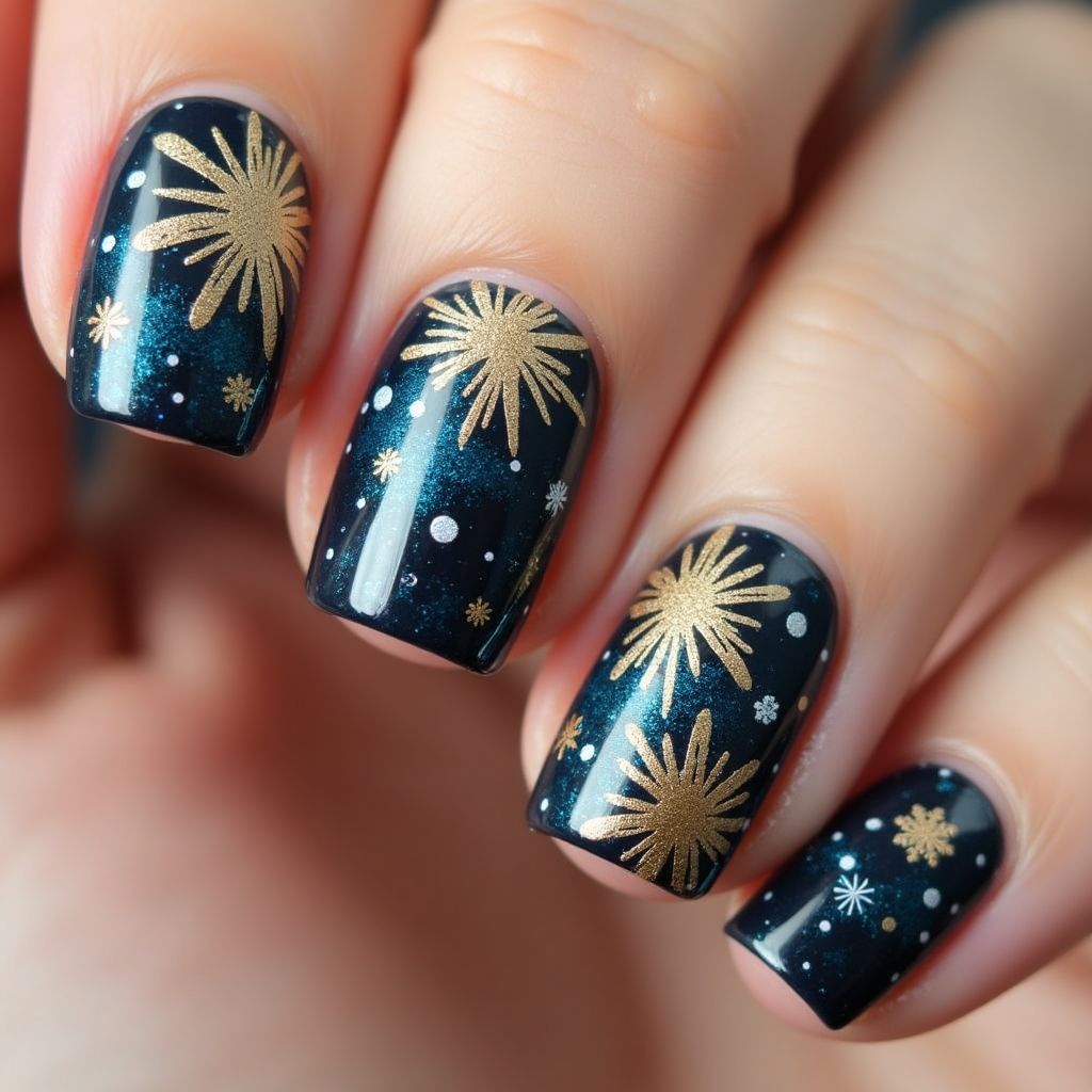 New Year Freehand Art Nail Design