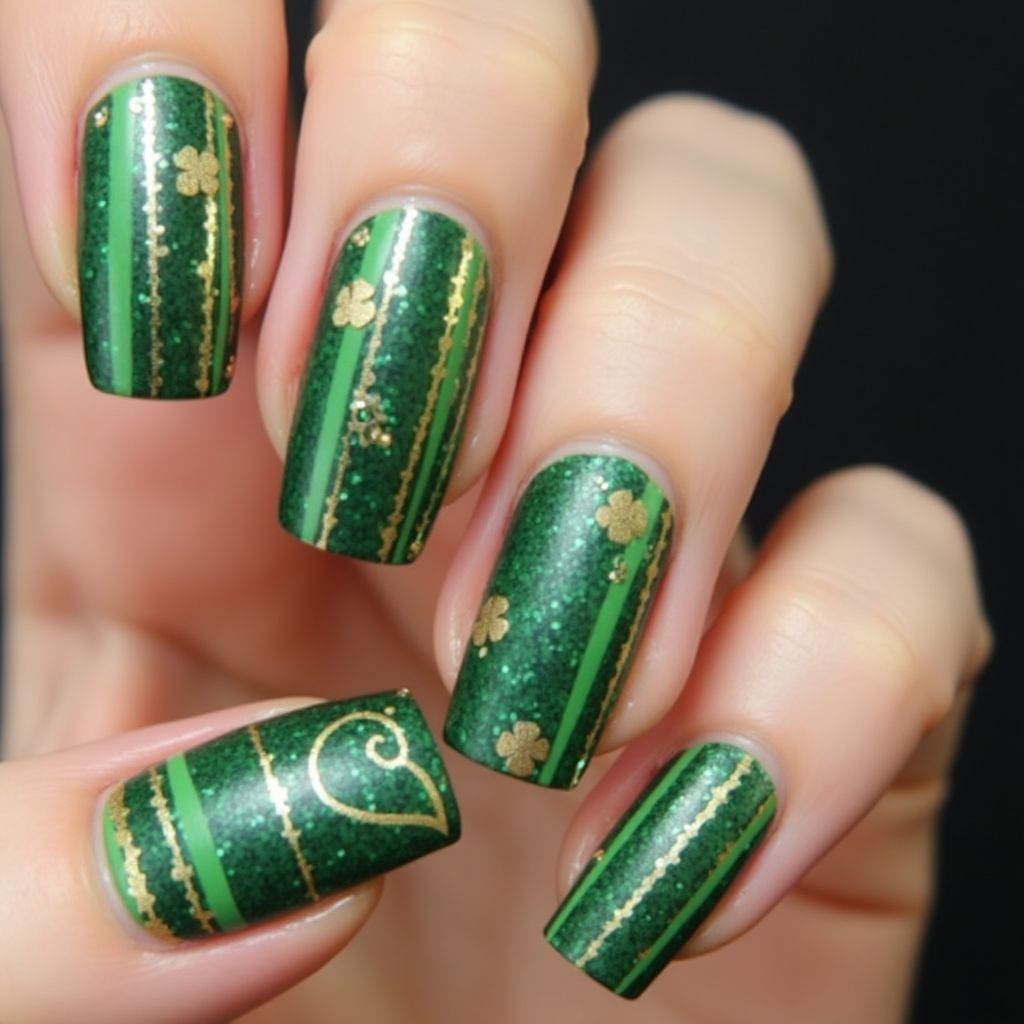 St Patrick's Day Stripes And Lines Nail Design