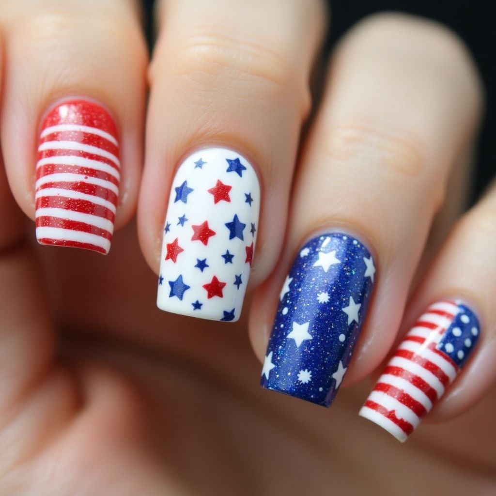 Independence Day Dotting Nail Design