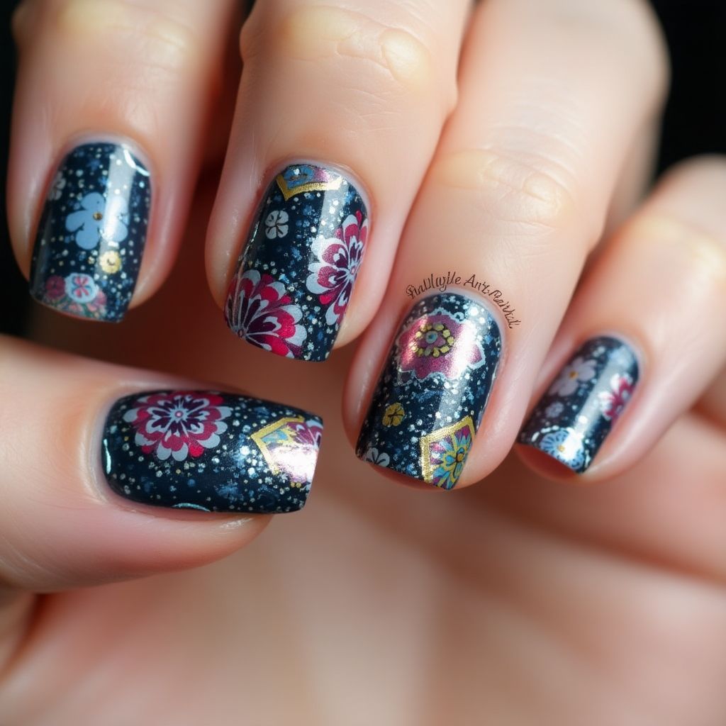 Party Freehand Art Nail Design
