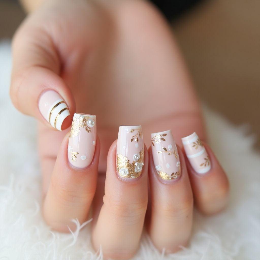 Bridal Shower Stripes And Lines Nail Design