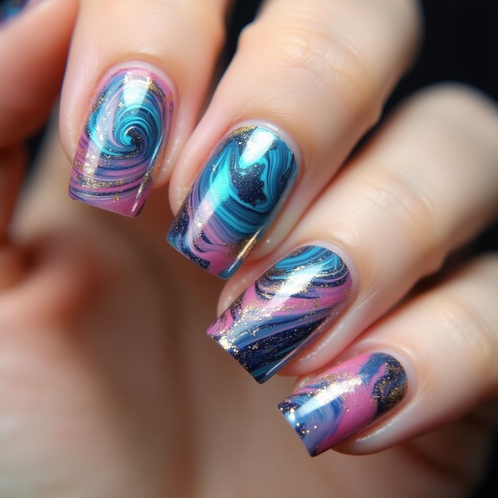 Party Water Marbling Nail Design